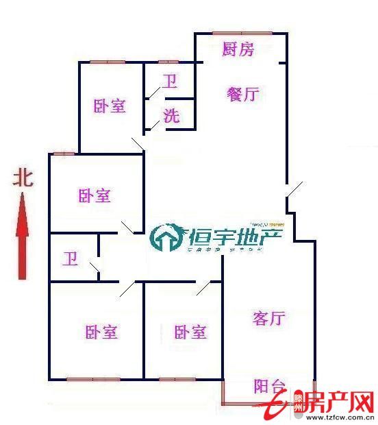 領秀城四室兩廳兩衛，南北通透，三室向陽